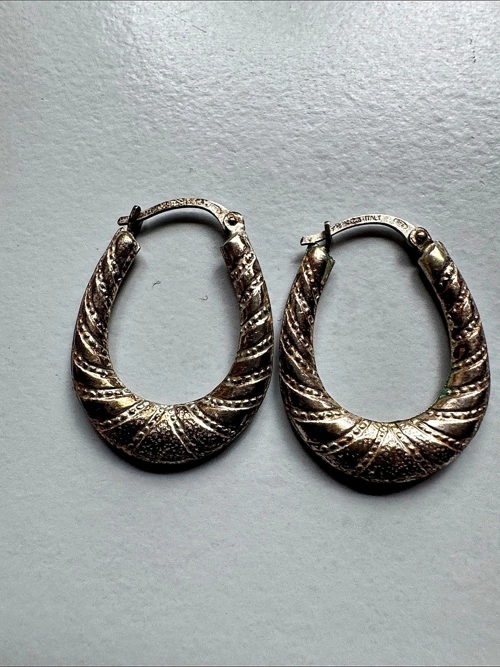 Vintage Italy 925 Twisted Teardrop Hoop Earrings